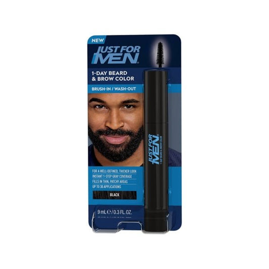 Just for Men 1 - Day Beard & Brow Easy Brush - In Temporary Hair Color (Black) Eliminates Gray for a Thicker, Fuller Look