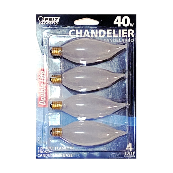 Feit 40W Flame Tip Candelabra Base Chandelier Light Bulbs - Frost (4 Pack) E12 Candelabra Base