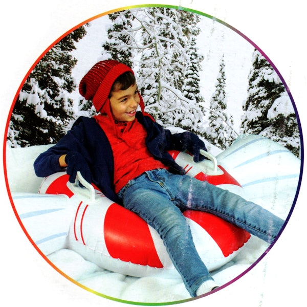 SnowCandy Large Peppermint Inflatable Snow Tube with Handles - Red/White (42") Heavy Duty, Durable