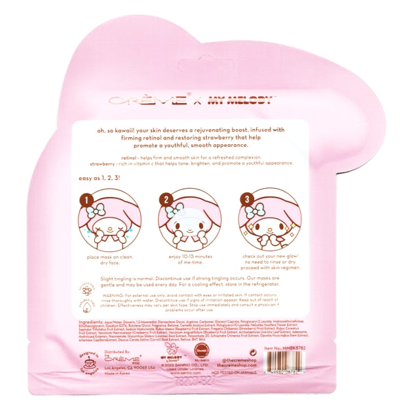 Creme x My Melody Printed Essence Sheet Face Mask - Berry Kawaii (Limited Edition) Infused with Retinol and Strawberry