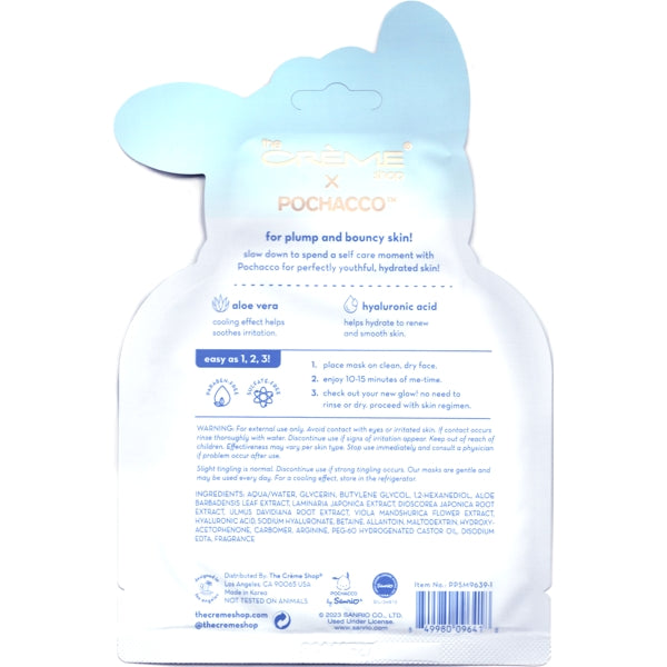 Creme x Pochacco Printed Essence Sheet Face Mask - Perfectly Plump (Infused with Aloe Vera and Hyaluronic Acid)