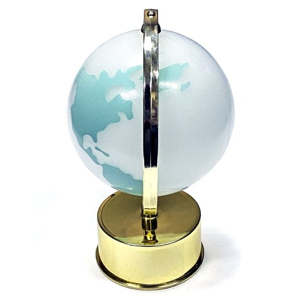 Ankyo Rotating World Globe Decor on Stand - White/Gold/Green (7.25" x 4.25") - Dollar Fanatic