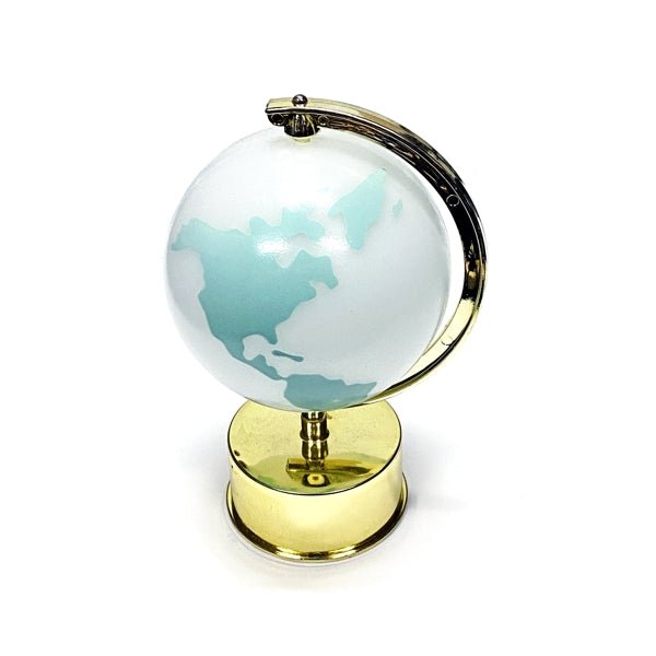 Ankyo Rotating World Globe Decor on Stand - White/Gold/Green (7.25" x 4.25") - Dollar Fanatic