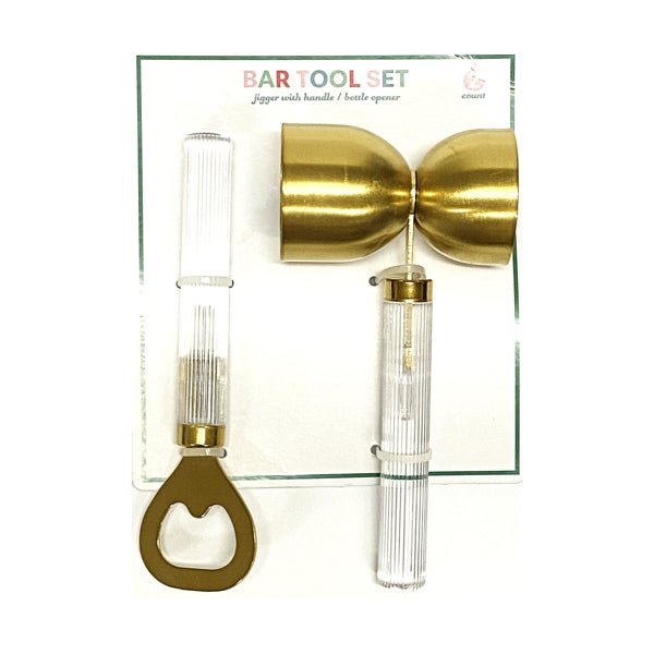 Cocktail Bar Tool Set - Bottle Opener/Double Jigger with Handle (Clear/Gold) - Dollar Fanatic