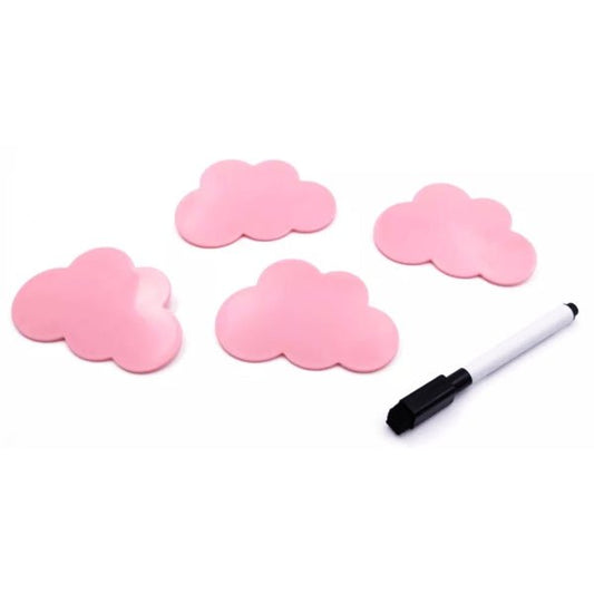 Dry Erase Bin Clips with Dry Erase Marker - Pink Clouds (4 Pack) For Organizing and Labeling Bin Containers and Baskets - Dollar Fanatic