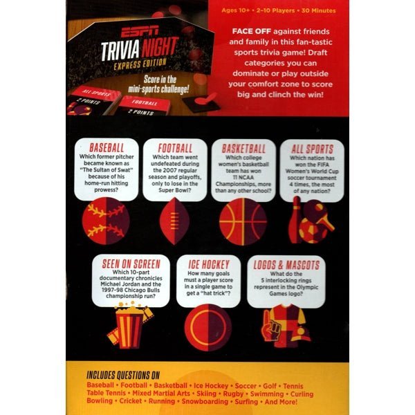 ESPN Sports Trivia Night Party Game - Express Edition (For 2 - 10 Players) Ages 10+ - Dollar Fanatic