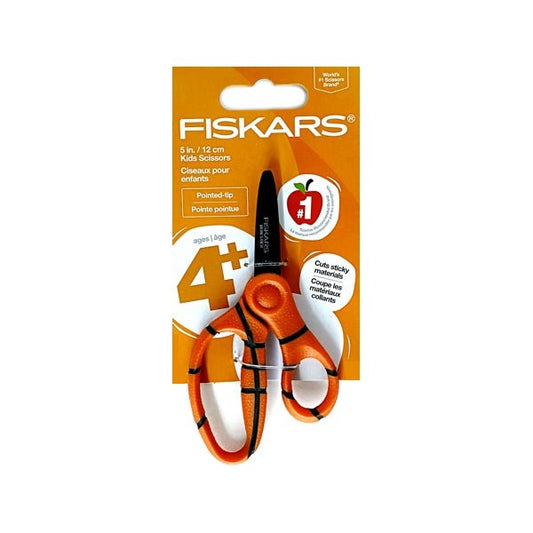 Fiskars Sports Themed Pointed-Tip Kids Safety Scissors - Basketball (5") For ages 4+ - Dollar Fanatic
