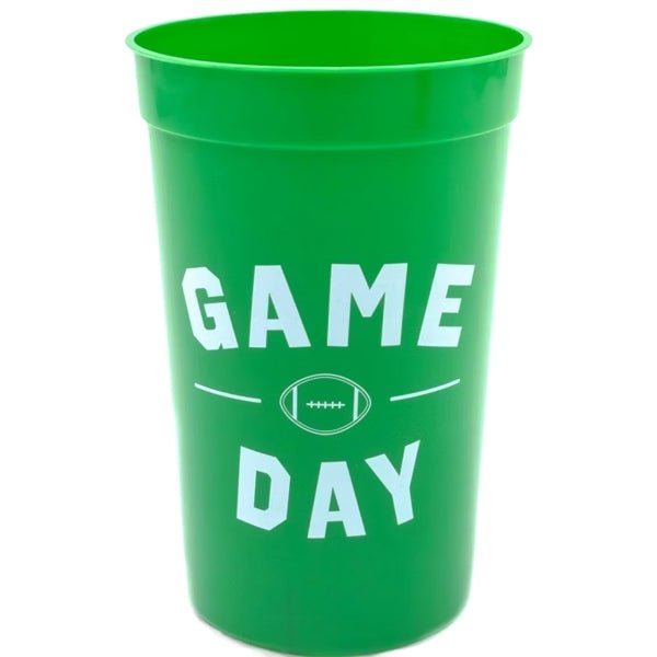 Football Game Day Plastic Tumbler Party Cups - Green (12 Count Pack) BPA Free, Food Safe, Reusable - Dollar Fanatic