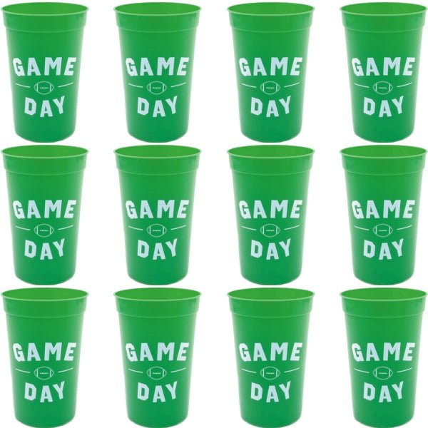 Football Game Day Plastic Tumbler Party Cups - Green (12 Count Pack) BPA Free, Food Safe, Reusable - Dollar Fanatic