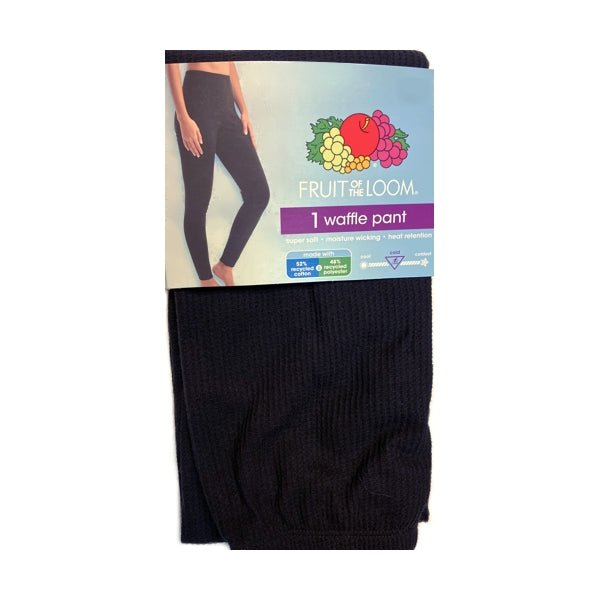 Fruit of the Loom Women's Thermal Long Johns Waffle Pants - Black (Size X - Small/0 - 2) - Dollar Fanatic