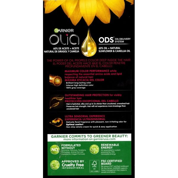 Garnier Olia Oil - Powered Color Permanent Hair Color Kit (3.0 Darkest Brown) Vegan Formula, No Ammonia - Dollar Fanatic