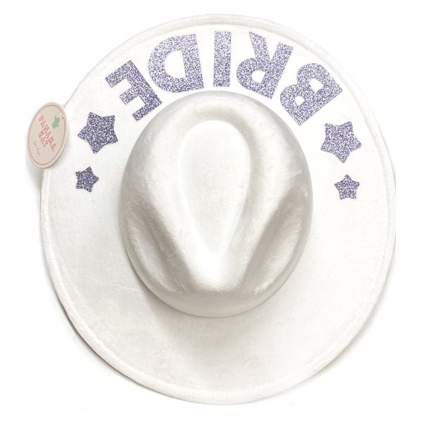 Gertex Bridal Wide Brim Panama Fashion Hat - White/Silver (One Size Fits Most) Soft Felt, Sparkling Glitter Bride - Dollar Fanatic