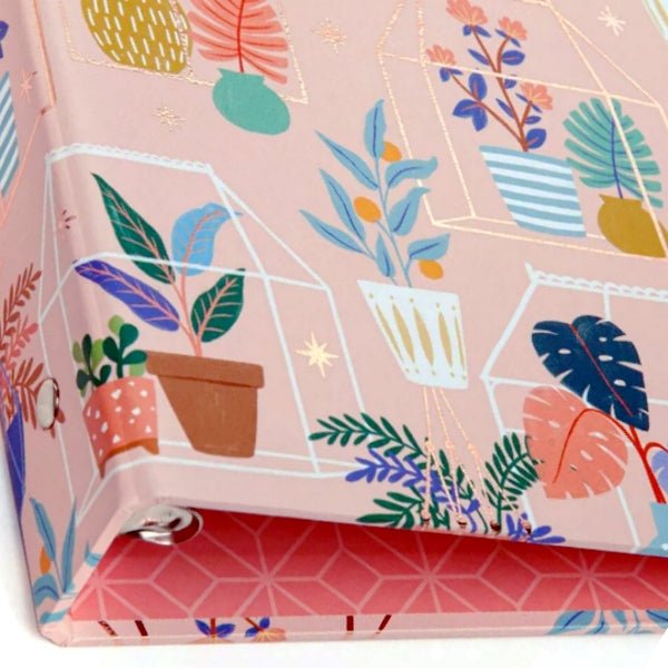 GreenRoom 1" Hardcover 3 - Ring Notebook Binder - Pink (Floral Plant Terrarium Design) - Dollar Fanatic