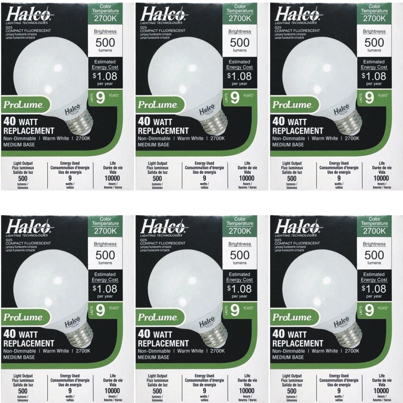 Halco ProLume 9W Decorative Globe G25 CFL Bulb - Warm White (1 Count) 40W Replacement - Dollar Fanatic