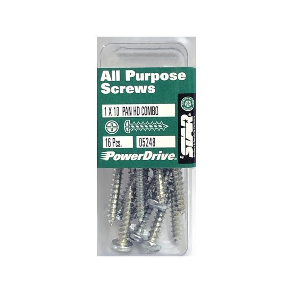PowerDrive 1 x 10 Phillips Slotted Pan Head Combo Screws - 05248 (16 Pack) All Purpose Screws - DollarFanatic.com
