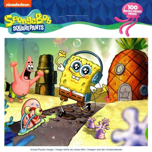 TCG SpongeBob SquarePants Jigsaw Puzzle - SpongeBob Listening to Music on Headphones (Space Saver Size 15" x 11.25"/100 Pieces) - Dollar Fanatic