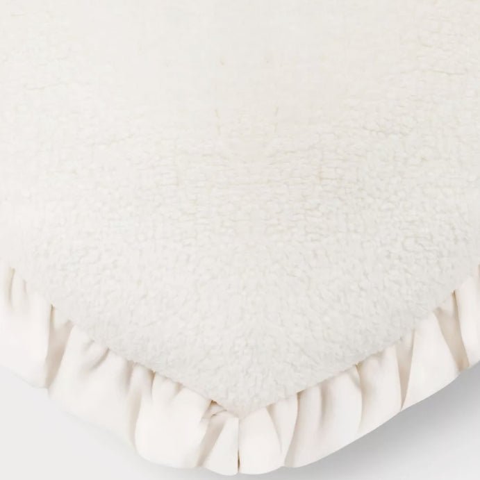 Threshold Oversized Heart - Shaped Ruffle Velvet Plush Pillow with Faux - Fur Shearling Reverse Side - Ivory (20” x 24”) - Dollar Fanatic