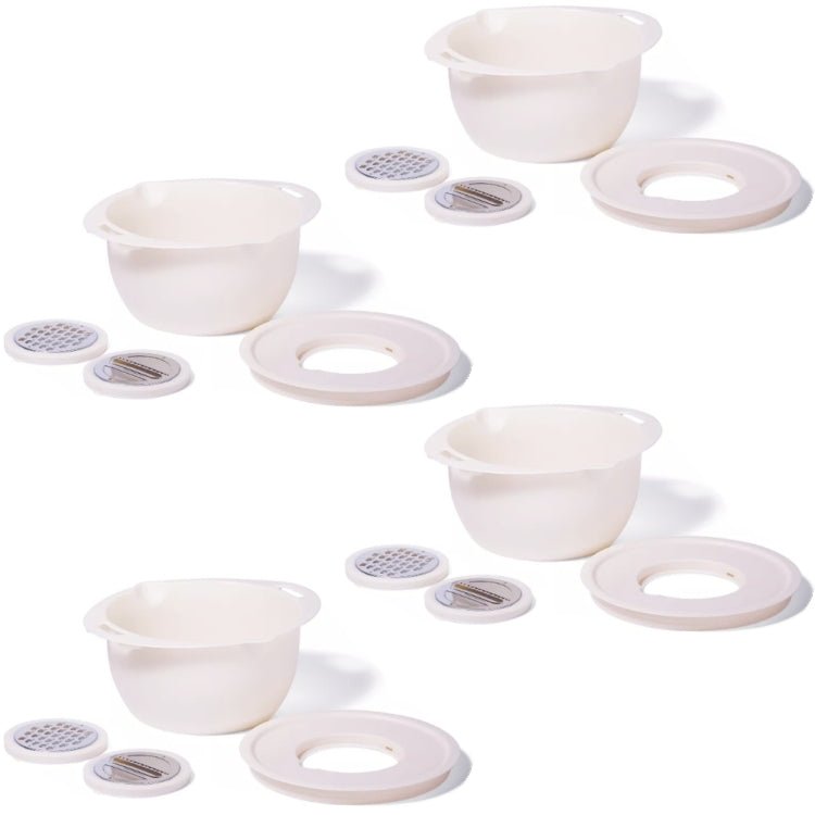 Vivitar Food Prep Mixing Bowl with Interchangeable Grater and Slicing Attachments - Tan (4 - Piece Set) Perfect for Preparing Meals - Dollar Fanatic
