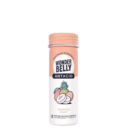 WonderBelly Antacid Calcium Carbonate Chewable Tablets - Tropical Fruit (12 Pack - Travel Size) Maximum Strength Relief - Dollar Fanatic