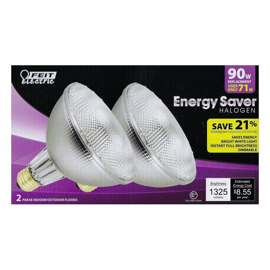 Feit Electric 90W Dimmable PAR38 Halogen Flood Light Bulbs - Indoor/Outdoor (2 Pack) 90 Watt replacement using Only 71W - DollarFanatic.com