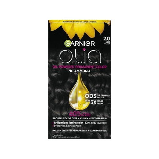 Garnier Olia Brilliant Color Permanent Hair Color Kit (2.0 Soft Black) With Natural Flower Oils, No Ammoria - $5 Outlet