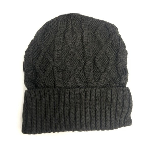 Kedi Designs Textured Diamond Cable Knit Beanie Hat - Ribbed Cuff (Select Color) Warm, Faux Fur Lining - DollarFanatic.com