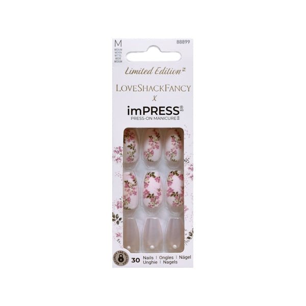 Kiss imPress x LoveShackFancy Limited Edition Press-On Manicure Medium Length Nails Kit - IM87X Rosie Peach Sky (30 Press-On Nails) - DollarFanatic.com