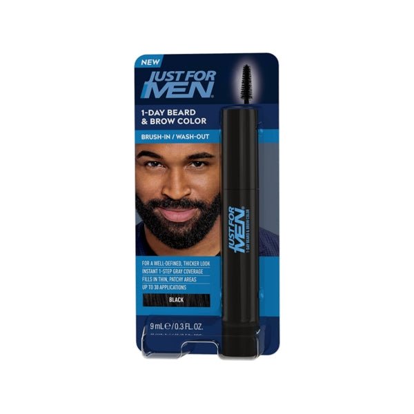 Just for Men 1 - Day Beard & Brow Easy Brush - In Temporary Hair Color (Black) Eliminates Gray for a Thicker, Fuller Look