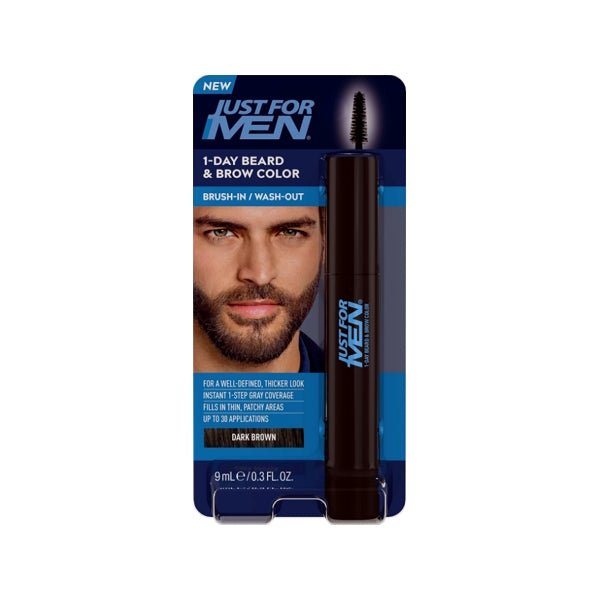 Just for Men 1 - Day Beard & Brow Easy Brush - In Temporary Hair Color (Dark Brown) Eliminates Gray for a Thicker, Fuller Look