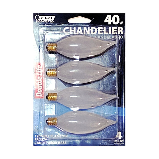 Feit 40W Flame Tip Candelabra Base Chandelier Light Bulbs - Frost (4 Pack) E12 Candelabra Base