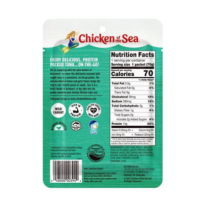 Chicken of the Sea Light Tuna Packet - Lemon Garlic (Net Wt. 2.5 oz.) Ready-to-Eat Lightly Seasoned Wild Caught Light Tuna