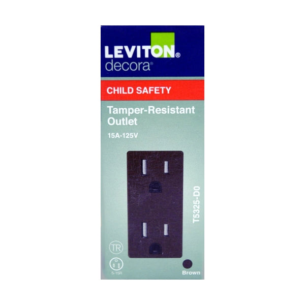 Leviton Decora Child Safety Tamper-Resistant Duplex Outlet/Receptacle - Brown (15Amp, 125V, T5325-D0)