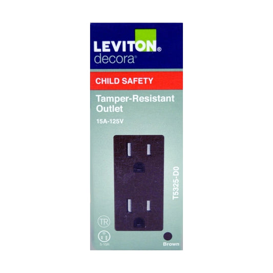 Leviton Decora Child Safety Tamper-Resistant Duplex Outlet/Receptacle - Brown (15Amp, 125V, T5325-D0)