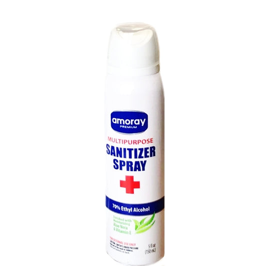 Amoray Premium Multipurpose Spray Hand Sanitizer Aerosol Spray with Vitamin E & Aloe (5 fl. oz.)
