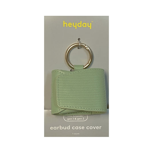 HeyDay EarBud Textured Faux Leather Case Cover with Carabiner Clip for AirPods Charging Case - Groovy Sage Green (Fits AirPods Gen 1 and Gen 2 Case) Wireless Charging Compatible