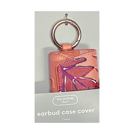 HeyDay EarBud Textured Faux Leather Case Cover with Carabiner Clip for AirPods Charging Case - Peach/Botanical (Fits AirPods Pro Case) Wireless Charging Compatible