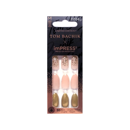 Kiss imPress Press-On Manicure PureFit Medium Length Nails Kit - Metallic Mix and Mingle (33-Piece Kit) One-Step Gel Manicure, Limited Edition
