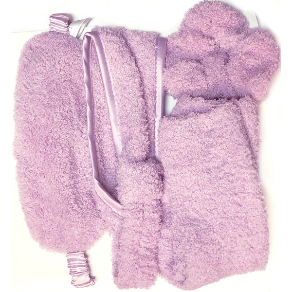 Cozy Sleep Spa Set - Eye Mask, Headband, Scrunchie, Socks (4-Piece Matching Set) Colors Vary