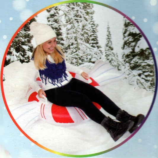 SnowCandy Large Peppermint Inflatable Snow Tube with Handles - Red/White (42") Heavy Duty, Durable