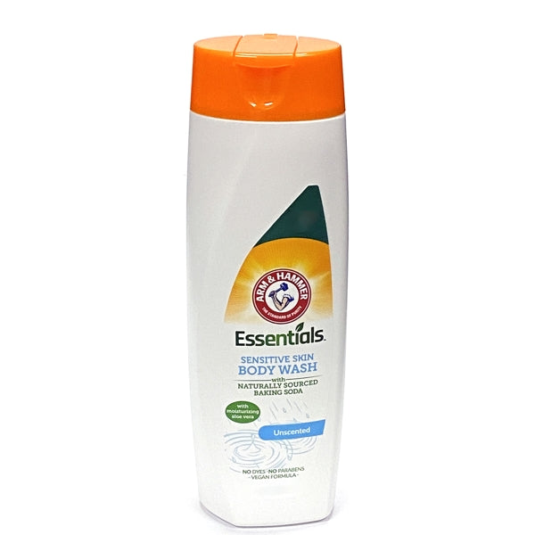 Arm & Hammer Essentials Sensitive Skin Body Wash with Baking Soda and Aloe Vera - Unscented (12 fl. oz.) Vegan Formula, Parabens free, Dye free