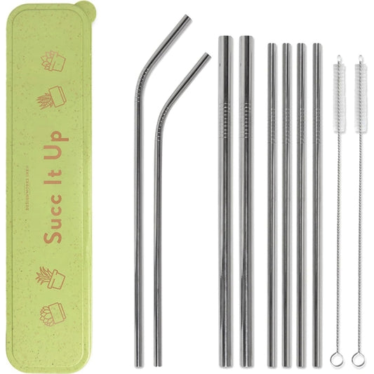 Succ It Up Stainless Steel Drinking Straws & Cleaning Brushes 11-Piece Set
