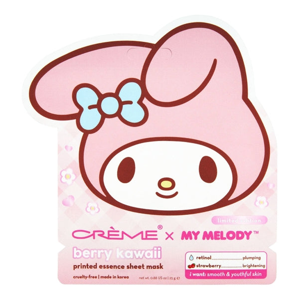 Creme x My Melody Printed Essence Sheet Face Mask - Berry Kawaii (Limited Edition) Infused with Retinol and Strawberry