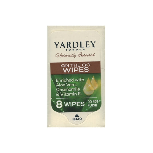 Yardley On-the-Go Hand Wipes Mini Pack (8 Pre-moistened Wipes) Enriched with Aloe, Chamomile & Vitamin E
