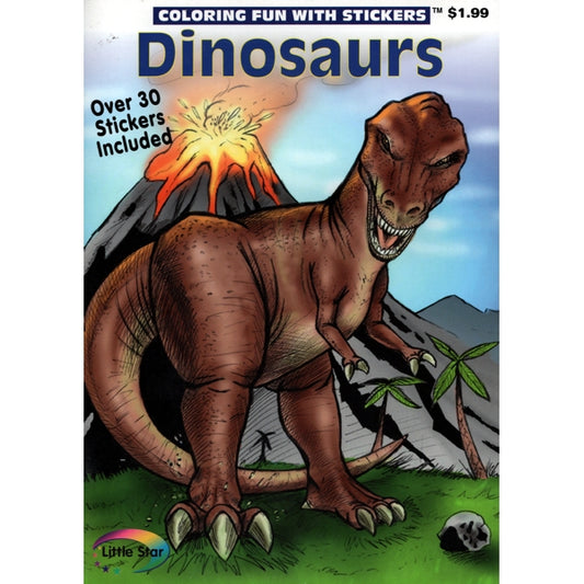 Dinosaurs Coloring with Stickers Color Activity Book (Perforated Pages)