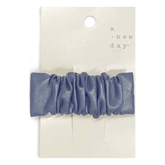 A New Day Ruched Faux Leather Hair Barrette - 3.25" (Denim Blue) Elegant, Scrunch French Style Barrette - Dollar Fanatic