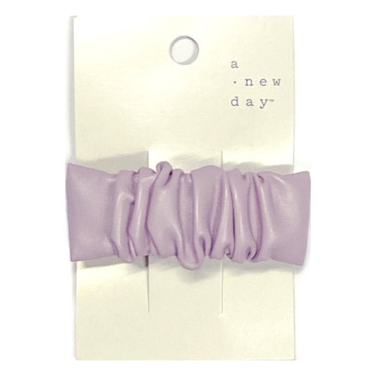 A New Day Ruched Faux Leather Hair Barrette - 3.25" (Lavender Purple) Elegant, Scrunch French Style Barrette - Dollar Fanatic
