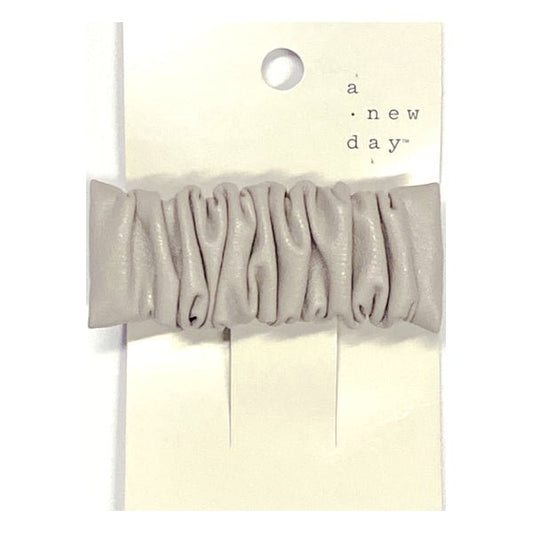 A New Day Ruched Faux Leather Hair Barrette - 3.25" (Pastel Grey) Elegant, Scrunch French Style Barrette - Dollar Fanatic