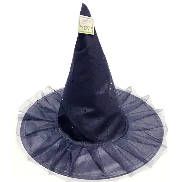 Black Witch Hat Costume Accessory - Black Star Sequin (13" x 15"dia.) - Dollar Fanatic