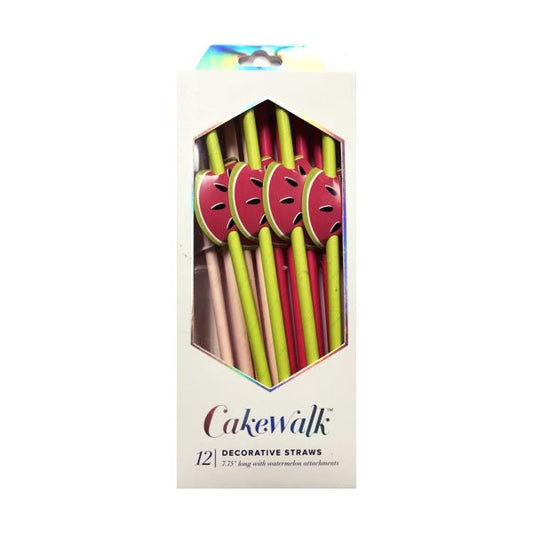 Cakewalk Decorative Party Straws - Watermelon (12 Pack) - DollarFanatic.com