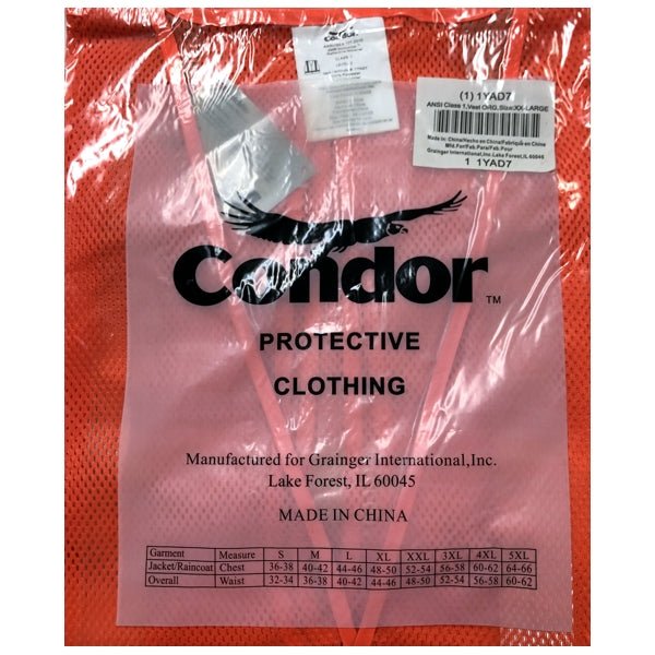 Condor High Visibility Protective Orange Vest - Class 1 (XX-Large) - DollarFanatic.com